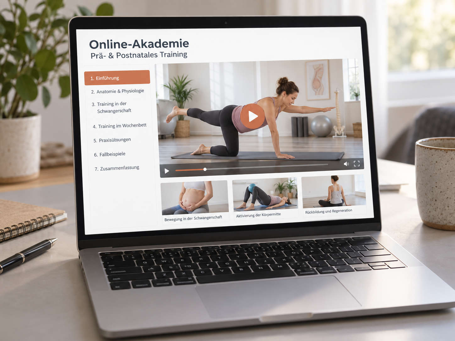 Symbolbild: Laptop mit einem beispielhaften Online-Lernportal für Prä- und Postnatales Training